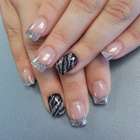 Easy Valentines Day Nail Designs, Silver Tip Nails, Zebra Nail Art, Zebra Nails, French Nail Art, Cornrow, Toe Nail Art, Fabulous Nails, Accent Nails