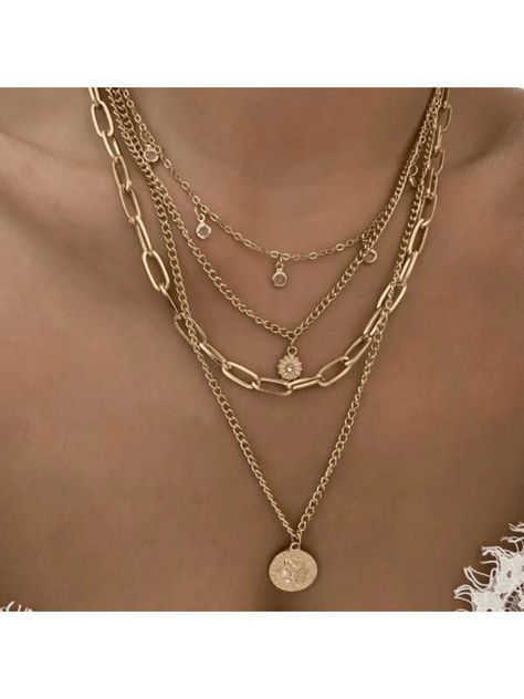 Imitation Rhinestone Human Head Necklace  Collar  Iron Alloy   Embellished   Women Fashion Jewelry Formal Jewelry, Layered Chain Necklace, Free People Jewelry, Multi Layer Necklace, Layered Chains, Layered Jewelry, Gold Necklace Layered, Coin Necklace, Coin Pendant