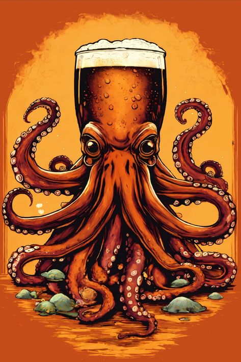 Beer Octopus T-Shirt Beer T-shirts, Bar Tshirts Design, Craft Beer Illustration, Beer Artwork, Beer Tattoos, Beer Wallpaper, Beer Painting, Beer Illustration, Totem Tattoo