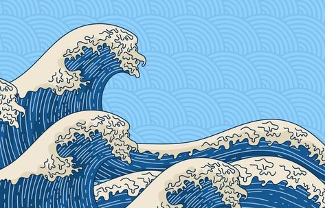 Hand-Drawn Japanese Wave Background Art Appreciation Background, Japanese Wave Art, Waves Cartoon, Cole Palmer, Japanese Background, Wave Drawing, Ocean Waves Art, 2560x1440 Wallpaper, Wave Background