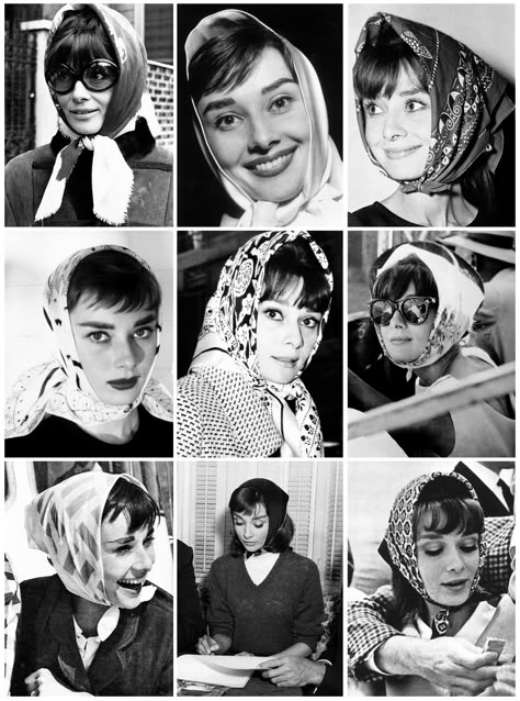 Audrey Hepburn in scarves Audrey Hepburn Born, Audrey Hepburn Style, Glamorous Hair, Head Scarf Styles, Hepburn Style, Hollywood Sign, Classic Beauty, Mode Vintage, Classy Women