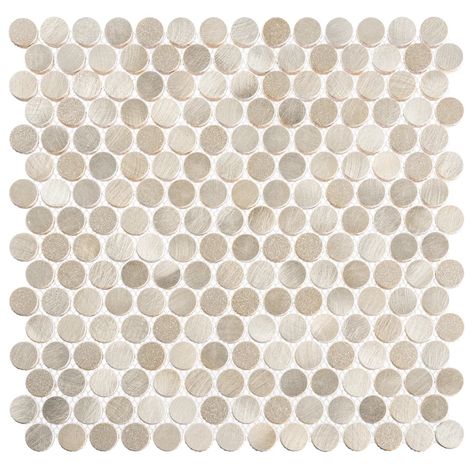 Penny Tiles Bathroom, Metal Mosaic, Penny Round Mosaic, Metal Mosaic Tiles, Penny Round Tiles, Round Mosaic, Penny Tile, Shower Floor Tile, Penny Round