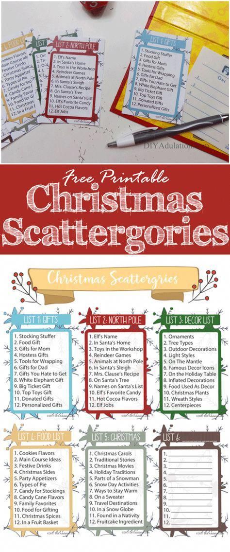 Cousin Sleepover, Scattergories Lists, Christmas Scattergories, Scattergories Game, Xmas Games, Game Diy, Christmas Game, Holiday Games, Free Christmas Printables