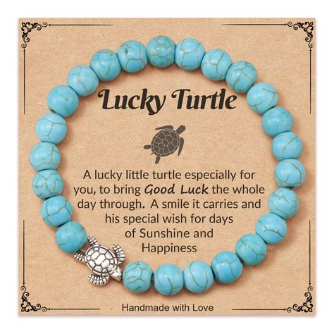 PRICES MAY VARY. Turtle Gift - Turtle is a Symbol of Peace, Protection, Longevity, and the Continuation of Life. May wearing this bracelet bring the wearer Luck and Protection for whole life Sea Turtle Gifts for Women - Come with a meaningful quotes card, this turtle bracelet is the perfect gifts idea for your family, friends, and turtle lovers. It will bring good luck and blessings to the wearer, and she will love this gift Material & Size - Our sea turtle bracelet is made of turquoise stone wi Sea Turtle Jewelry, Sea Turtle Gifts, Sea Turtle Bracelet, Tropical Jewelry, Turtle Jewelry, Turtle Gifts, Turtle Bracelet, Turtle Charm, Unique Gifts For Women