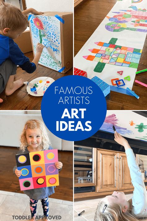 Famous Artists Activities for Kids - Toddler Approved Preschool Artist Theme, Famous Artists For Kids, Simple Art Activity, Famous Artists Paintings, Toddler Painting, Art Activities For Toddlers, Artist Project, Art And Crafts, Homeschool Art