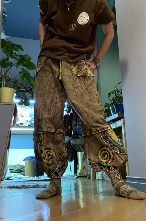 Male Boho Fashion, Hippie Mens Outfits, Goblincore Fashion Male, Goblincore Outfits, Romanian Clothing, Goblincore Aesthetic, Cool Pants, Altered Couture, Fashion Mood Board