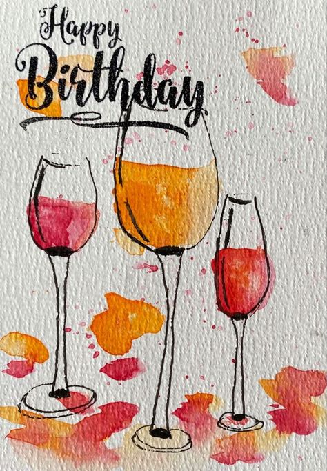 Happy Birthday Watercolor Card Diy, Watercolor Birthday Cards Ideas, Watercolour Birthday Card Ideas, Happy Birthday Watercolor Card, Watercolor Birthday Card Ideas, Birthday Cards Watercolor, Birthday Card Watercolor, Handmade Greeting Card Designs, Watercolor Birthday Cards