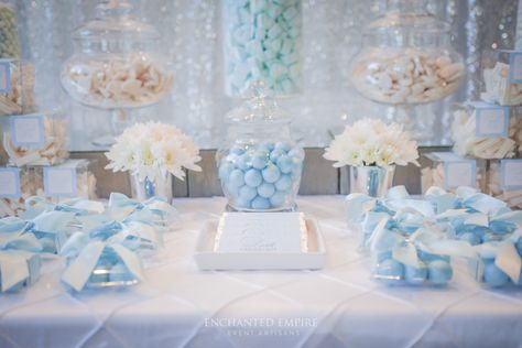 Blue Candy Table, Silver Sequin Backdrop, Shop Board, Lolly Buffet, Gift For Guests, Blue Chandelier, Drop Chandelier, Candy Bar Wedding, Sequin Backdrop