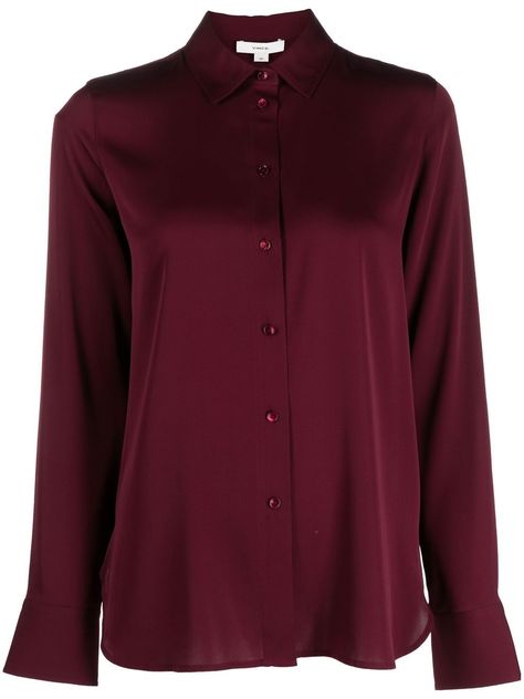 Vince slim-fit Blouse - Farfetch Burgundy Blouse Outfit, Silk Top Outfit, Wine Blouse, Silk Shirt Outfit, Holiday Party Outfit Work, Golf Fits, Oc Au, Campus Fashion, Red Silk Blouse