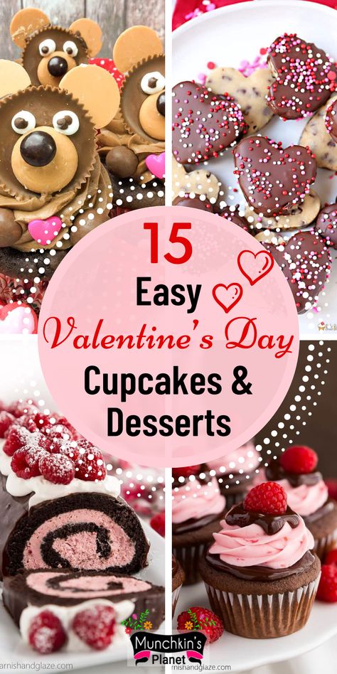 easy Valentine’s day cupcakes and desserts Valentine Themed Desserts, Diy Valentine Desserts, Valentines Cupcakes For Him, Valentine Goodies To Sell, Easy Valentine Baking, Baked Goods For Valentines Day, Valentines Bakes Ideas, Valentine Cupcakes Recipes, Valentines Treats For Boyfriend