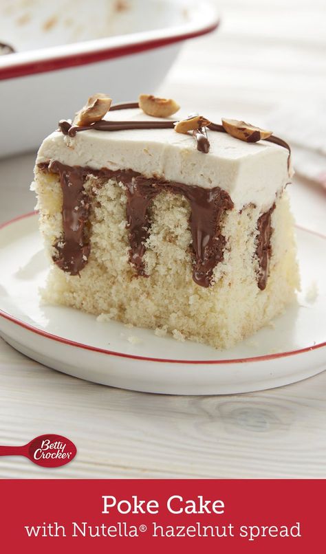 Nutella Poke Cake Recipes, Nutella Filled Cake, Nutella Poke Cake, Nutella Cake Recipes, Nutella Cakes, Cake With Nutella, Nutella Desserts, Nutella Cake, Torte Cupcake