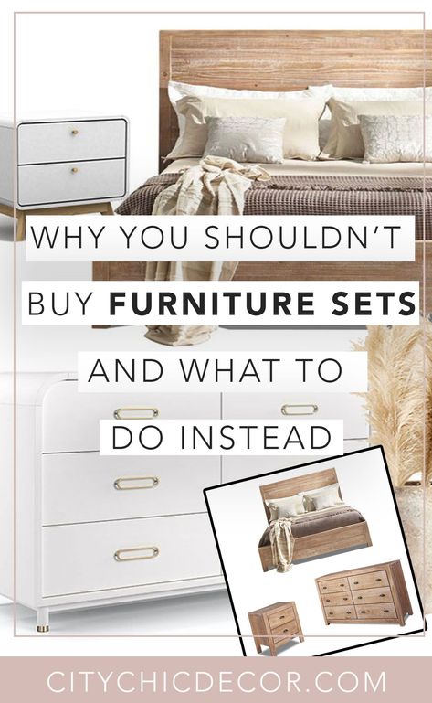 Budget friendly decorating? Here is what you should do instead of buying furniture sets! #budgetfriendlydecoratingideas #decoratingideas #decoratingideasforapartments #rentalhomedecoratingdiy #smalllivingroomideas #smallapartmentdecorating Bedroom Furniture Budget, City Furniture Bedroom, Matching Furniture Bedroom, How To Match Furniture Bedrooms, Small Bedroom Sets Furniture, How To Match Bedroom Furniture, Matching Nightstands Bedroom, Budget Master Bedrooms Decor, Boys Bedroom Sets Furniture