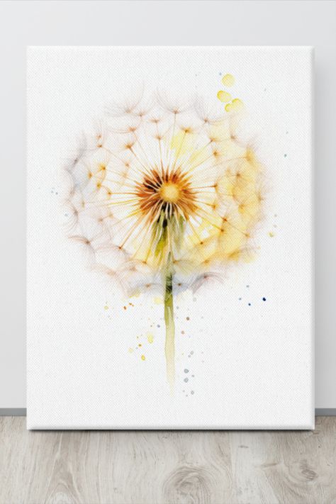 Dandelion Drawing Watercolor, Dandelion Flower Drawing, Dandelion Painting Acrylic, Watercolor Dandelion Tattoo, Feelings Painting, Dandelion Watercolor, Watercolor Dandelion, Easy Pencil Drawing, Dandelion Drawing