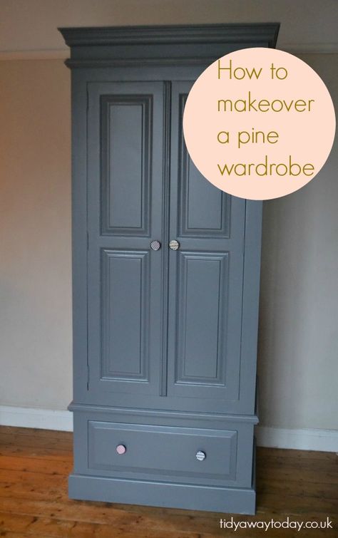 Update a wardrobe and give it a contemporary makeover with geometric knobs Pine Bedroom, Pine Bedroom Furniture, Pine Wardrobe, Painted Wardrobe, Painted Bedroom Furniture, Wardrobe Makeover, Wood Bedroom Furniture, Furniture Design Wooden, Wooden Wardrobe