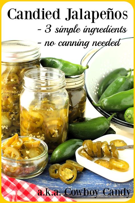 Sugared Jalapenos Recipe, Candid Jalapeno Peppers, Pickled Jalepeno Recipes Canned, Candied Serrano Peppers, Refrigerator Cowboy Candy, Cowboy Candy Jalapenos Easy, Candied Pickles, Cowboy Candy Jalapenos, Pickled Jalapeno Recipe