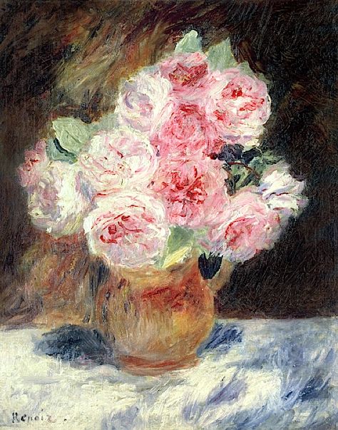 Pierre-Auguste Renoir - Roses  (1878) Salvatore Dali, August Renoir, Renoir Art, Renoir Paintings, Auguste Renoir, Flowers In A Vase, Pierre Auguste, Impressionist Artists, Rose Vase