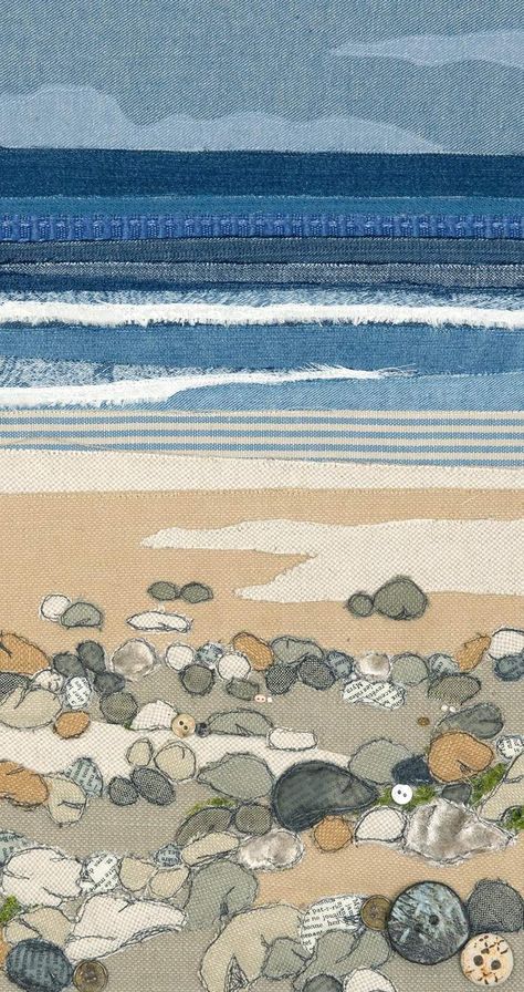 Seascape Quilts, Freehand Machine Embroidery, Landscape Art Quilts, Applique Art, Landscape Quilt, Textile Art Embroidery, Fabric Postcards, Landscape Quilts, Picture Quilts