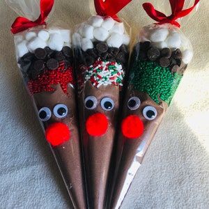 Christmas Hot Cocoa Cones Hot Chocolate Cone Hot Chocolate | Etsy Hot Cocoa Cones, Cocoa Cones, Reindeer Hot Chocolate, Chocolate Cone, Diy Christmas Candy, Christmas Candy Gifts, Teacher Holiday Gifts, Hot Chocolate Gifts, Hot Chocolate Gift