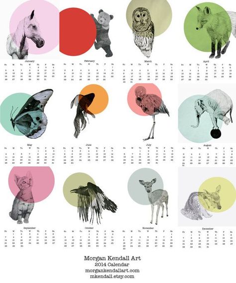 2014 Animal Calendar by mkendall on Etsy, $18.00 Calendar Design Inspiration, Animal Calendar, Design De Configuration, Graphic Design Magazine, Kalender Design, Easter Poster, 달력 디자인, Creative Calendar, Calendar Layout