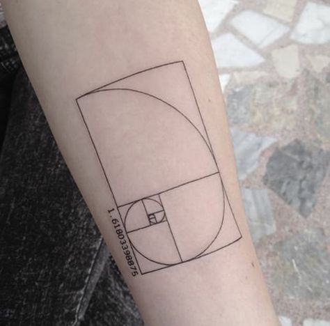 Physics Tattoos, Golden Ratio Tattoo, Fibonacci Tattoo, Golden Section, Simple Forearm Tattoos, Girl Back Tattoos, Circle Tattoos, Clever Tattoos, Bff Tattoos