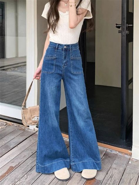 Street Girl, Denim Wide Leg, Pants Fit, Female Fashion, Flared Jeans, Wide Leg Denim, Fall Outfits Women, Middle Age, Wide Leg Trousers