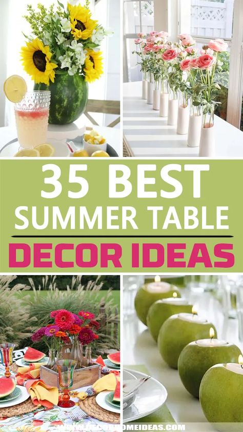 Table Decoration With Fruits, Outdoor Table Flowers, Summer Flower Decorations, End Of Summer Tablescapes, Outdoor Party Centerpieces Simple, Summer Buffet Decor, Summer Party Decor Ideas, Garden Table Decorations, May Table Decorations