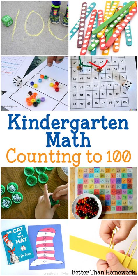 Kindergarten Math: Hands-on learning activities to help your child with counting to 100 by ones and tens. Counting To 100 Activities, Counting To 100, Worksheets Kindergarten, Activities For Kindergarten, Math Notes, Math Counting, Kindergarten Math Activities, Fun Math Games, Activities For Children