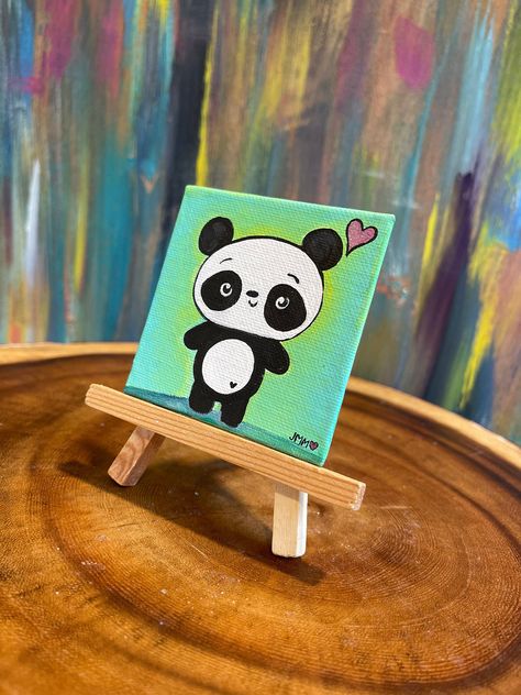 Black And White First Birthday, Panda Canvas Painting, Emoji Painting, Windowsill Bookshelf, Panda Emoji, Easy Hair Drawings, Cute Easy Paintings, Panda Painting, Baby Panda Bears