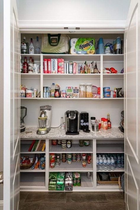 Open Closet Pantry Ideas, Pantry Conversion Ideas, Kitchen Small Pantry Design, Pantry Addition Small Spaces, Pantry Organization With Appliances, 6 Ft Wide Pantry, Hallway Pantry Closet, Wide Pantry Ideas, Small Wall Pantry Ideas