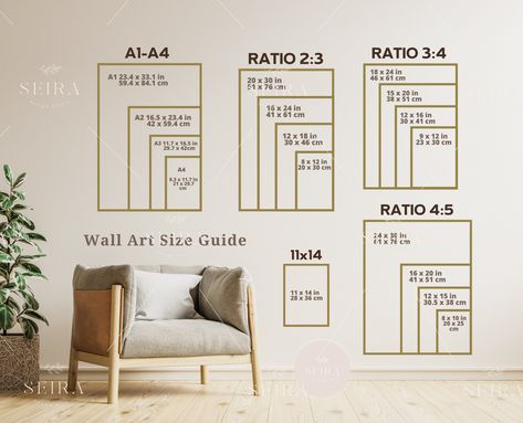 Wall Art Size Guide, Frame Size Guide, Print Size Guide, Comparison Chart, Poster Size Chart, Wall Display Guide, Boho Wall Art Size Guide Wall Art Size Guide, Art Size Guide, Minimalist Dekor, Architecture Unique, Japandi Wall Art, Wall Art Size, Aesthetic Kitchen, Modern Wall Decor Art, Mimosa Bar