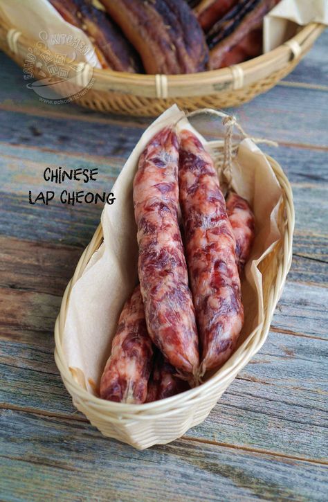 Lap Cheong or Chinese Waxed Sausage is a type of wind-dried, cured, dried meat sausages typically made/eaten during Chinese New Y... Dried Meat Recipe, Lap Cheong, Meat Curing, Sausage Making Recipes, Home Made Sausage, Venison Meat, Pork Sausage Recipes, Dried Meat, Homemade Sausage Recipes