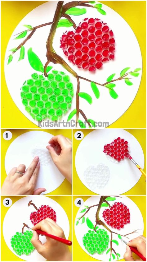 Apple Art And Craft, Bubble Painting Ideas, Apple Crafts For Kids, Apple Tree Craft, Bubble Wrap Painting, Bubble Wrap Crafts, Apple Artwork, Bubble Wrap Art, Creative School Project Ideas