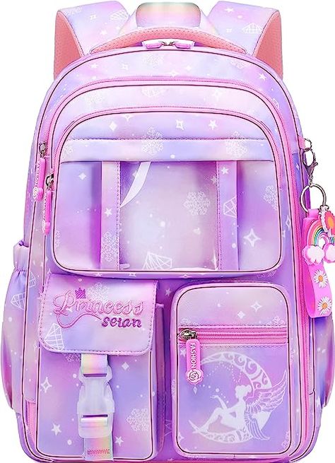 ►Cute Design Princess Girls Backpack: The kids school bag has a stylish appearance of snowflake and dianmond printing, embellished with cute gardient color with a lovely rainbow keychain gift; every girl will like it. ►Water resistant School Backpack for Girls---The girls backpack for school is made of waterproof nylon which is durable, splash proof, tear resistant, scratch resistant performance, helping to protecting your kid's belongings against rain drops in rainy days. ►Multi-Purpose Kids Ba Elementary School Backpack, Cute Rainbow Unicorn, Backpacks For Girls, Cute School Bags, Stylish School Bags, Cute School Stationary, Girls Backpack, Sequin Backpack, Rainbow Keychain