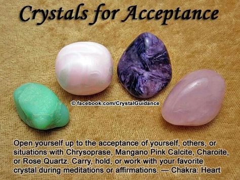 Crystals for Acceptance Crystal Tips, Healing Gemstones, Crystal Therapy, Crystal Healing Stones, Crystal Magic, Crystal Meanings, Rocks And Gems, Gem Stones, Energy Crystals