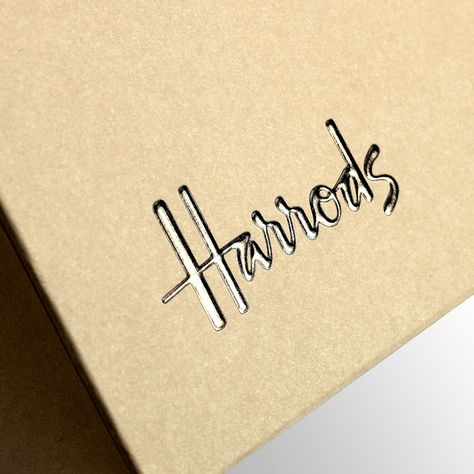 Harrods Luxury Retail Carrier Bag Packaging > Progress Packaging Foil Stamping Design, Foiling Techniques, Spot Varnish, Blind Emboss, Embossed Business Cards, Hot Stamp, Foil Packaging, Menu Designs, Bold Artwork