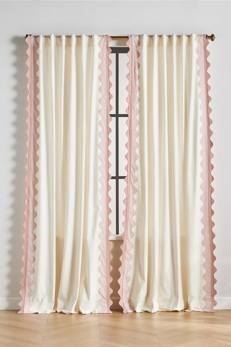 Maeve Scalloped Curtain | Anthropologie Anthropologie Curtains, Pink Curtains, Nursery Curtains, Curtain Hardware, Home Styling, Cotton Curtains, Pink Fits, Home Curtains, Big Girl Rooms