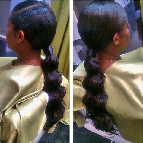 black formal ponytail for relaxed hair Hairstyles For Afro Hair, Formal Ponytail, Long Ponytail Hairstyles, Curled Hairstyles For Medium Hair, Short Sassy Haircuts, Sassy Haircuts, Cute Ponytails, Black Ponytail Hairstyles, American Hairstyles