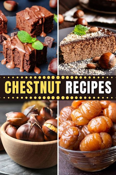 These chestnut recipes will give you a new appreciation for the nut! From soup to pasta to cakes, chestnuts add a rustic flavor to so many dishes. Chestnut Cookies Recipes, Chestnut Soup Recipes, Chestnut Recipes Savory, Chestnut Dessert Recipes, Soup Party Ideas Fall, Chestnut Tiramisu, Chestnut Pudding, Roasted Chestnuts Recipes, Chestnut Desserts