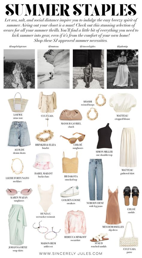 Summer Outfit Staples, Summer Staples 2023, Staples For Wardrobe, Clothes Staples, Loewe Straw Bag, Parisian Summer Outfits, Lizzie Fortunato Necklace, Outfit Staples, French Capsule Wardrobe