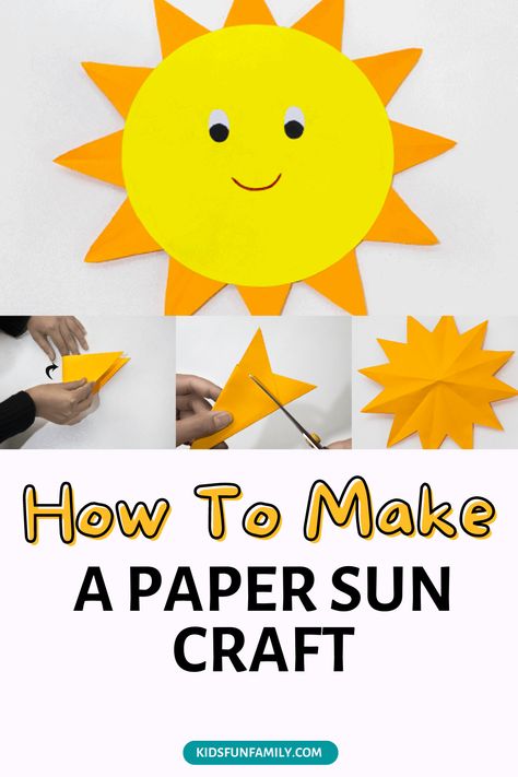 3d Sun For Bulletin Board, Sun Decorations Diy, Sun Diy Craft, How To Make A Sun, Sunshine Crafts For Preschoolers, Sun Craft For Toddlers, Preschool Sun Crafts, Sun Crafts For Preschoolers, Sun Paper Craft