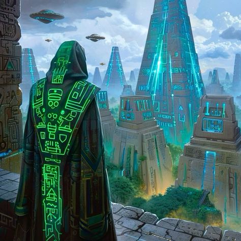 Magic Fantasy World Concept Art, Sci Fi Places, Arcology Sci Fi, Magic And Technology Concept Art, Magic City Fantasy Art, Advanced Civilization Concept Art, Ancient Technology Concept Art, Medieval Futurism, Sci Fi Magic