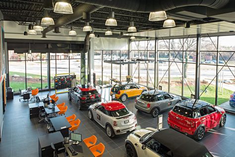 20th Century House, Automotive Showroom, Car Showroom Design, Showroom Decor, Car Showroom, Showroom Design, Tell A Story, Metal Panels, Mini Cars