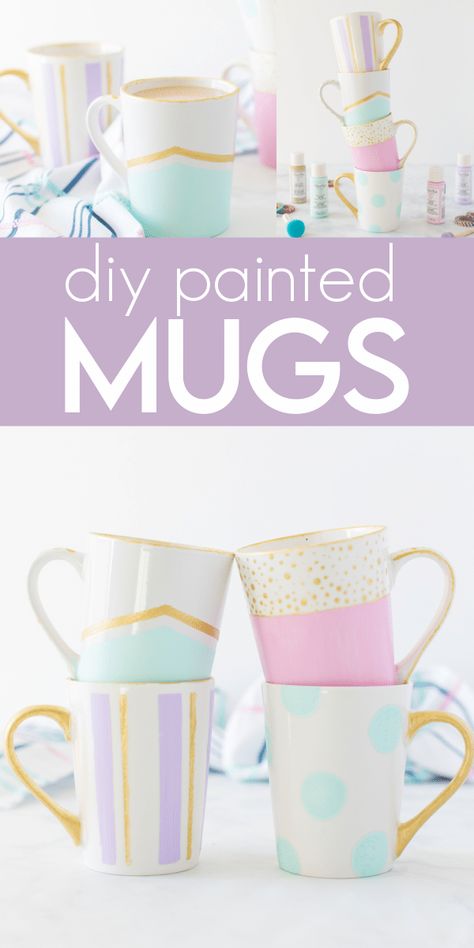 DIY PAINTED MUGS are a fun and simple DIY craft, perfect to make for gifts.  You can make these painted mugs to be used to enjoy coffee and tea, or be decorative and fill with candy! Diy Painted Mugs, Retro Holiday Cards, Tea Cups Diy, Coffee Cup Crafts, Diy Mug Designs, Painted Coffee Cup, Mugs Diy, Coffee Mug Crafts, Coffee Cups Diy