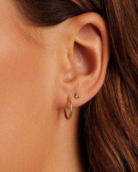 14k Gold Classic Huggies – gorjana Classy Ear Piercings Simple, 2 Earrings In One Ear Gold, Double Piercing Earrings Ideas Gold, Earrings 2 Piercings, Second Ear Piercing Gold, Simple 14k Gold Jewelry, Simple Piercings Ear, 2nd Hole Piercing Earrings, Seconds Earrings