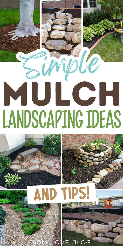 Mulch landscaping ideas for a spring backyard refresh. Simple Mulch Landscaping Ideas, Mulch Colors, Garden Mulch Ideas, Mulch Walkway, Grassless Backyard Ideas, Diy Mulch, Grassless Backyard, Mulch Landscaping Ideas, Mulch Ideas