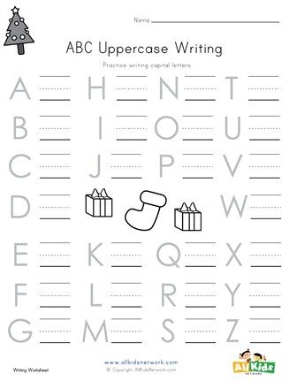 Christmas Themed Uppercase Letters Worksheet | All Kids Network Christmas Letter Worksheets, Christmas Alphabet Worksheets, Uppercase Letters Worksheet, Writing Letters Preschool, Letter Writing Kindergarten, Prek Printables, Christmas Booklet, Christmas Handwriting, Writing Worksheets Kindergarten