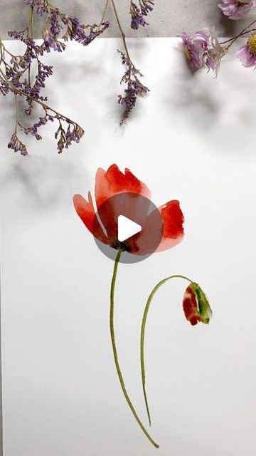 Floral Paintings Watercolor, Watercolour Poppy Tutorial, Watercolour Poppies, Poppy Watercolor Painting, Paint Poppies, Watercolour Poppy, Carte Diy, Diy Large Wall Art, Painting Poppies