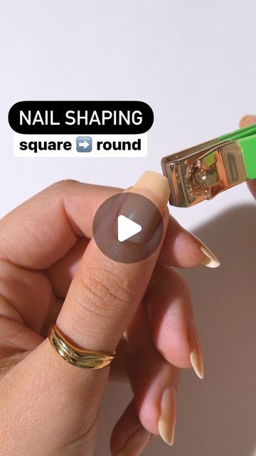 Dana - Nail Inspo on Instagram: "Checking 3x to make sure my nails are even 😅 Do you do this too?!   A few tips to go from square → round nails ⤵️ ✂️Be conservative with the clippers so you don’t accidentally cut too much off ◼️A black/dark background helps provide contrast (also why some people wear a dark polish when they shape their nails!) 🔍Check diff angles to make sure the shape looks right  Products used:  - Glass nail file (not shown: 280 grit file) - Straight edge nail clippers  - The nude nail polish is 1 coat of “Mrs Potts @lightslacquer (gifted & affiliate code DANA10 saves 10%) - The pink nail polish is “Judy” @k.ferraracolor (gifted)  . . .  #nailcare #nailshapes #nails #nailinspo #naildesigns #nailsofinstagram #naturalnails #mani #manicure #uñas #diynails #nailtrends #summ Square To Round Nails, Shape Nails How To, How To Cut Nails Shape, Mail Shapes, Round Shape Nails, Nail Shapes For Chubby Fingers, Round Nail Shape, Short Tapered Square Nails, Square Round Nails