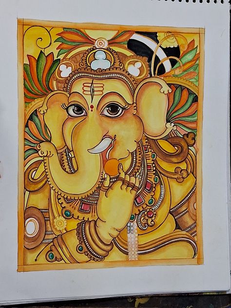 Kerala Mural Painting Ganesh Mural Painting, Mural Paintings, Kerala Mural Painting, 3d Art Drawing, Easy Canvas, Easy Canvas Art, Indian Folk Art, God Illustrations, Mural Painting