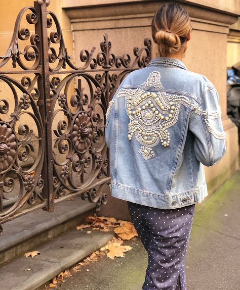 Beaded Denim, Embellished Denim Jacket, Denim Jacket Fashion, Sandro Paris, Embellished Denim, Distressed Denim Jeans, Denim Jean Jacket, Denim Jackets, Distressed Denim